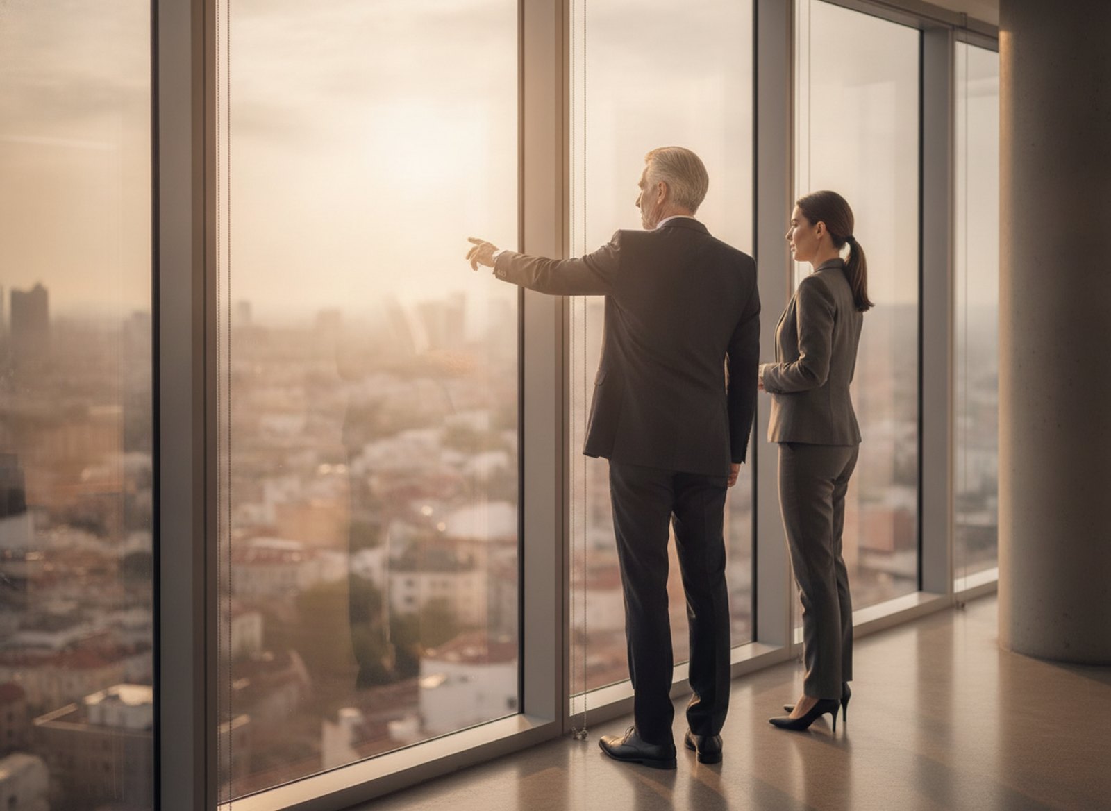 A senior business owner reviewing succession planning documents
